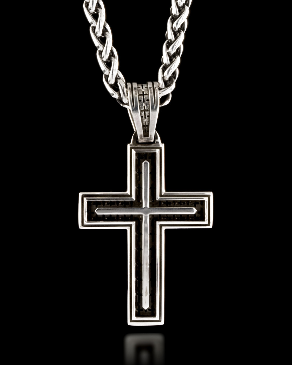 Stained Glass Cross Silver Pendant by NightRider Jewelry - Front View Stained Glass Cross Silver Pendant by NightRider Jewelry - Front View