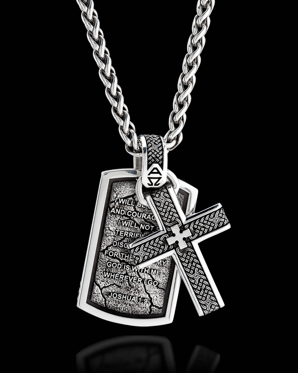 Joshua 1:9 Two Part Cross and Silver Dog Tag Pendant by NightRider Jewelry Joshua 1:9 Two Part Cross and Silver Dog Tag Pendant by NightRider Jewelry