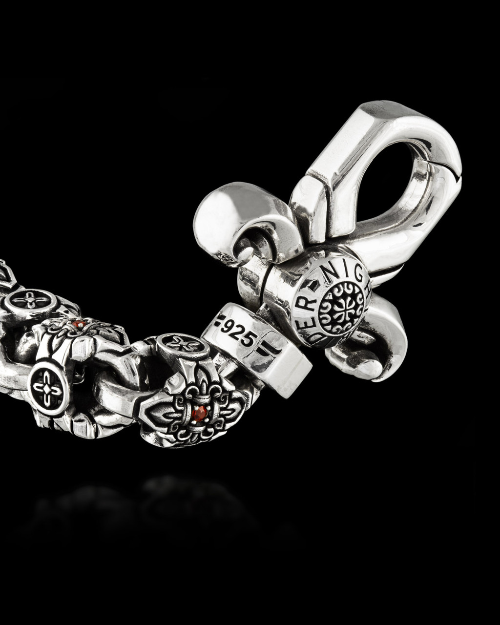 Sanctified Wallet Chain in Sterling Silver by NightRider Jewelry Clasp Close-up Sanctified Wallet Chain in Sterling Silver by NightRider Jewelry Clasp Close-up