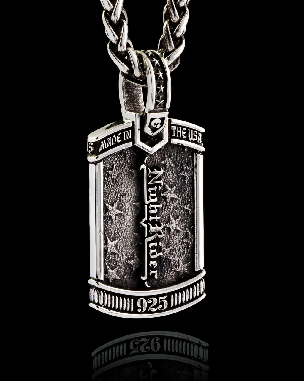 Marine Corp Silver Dog Tag Pendant by NightRider Jewelry, back view. Special Military pricing Marine Corp Silver Dog Tag Pendant by NightRider Jewelry, back view. Special Military pricing