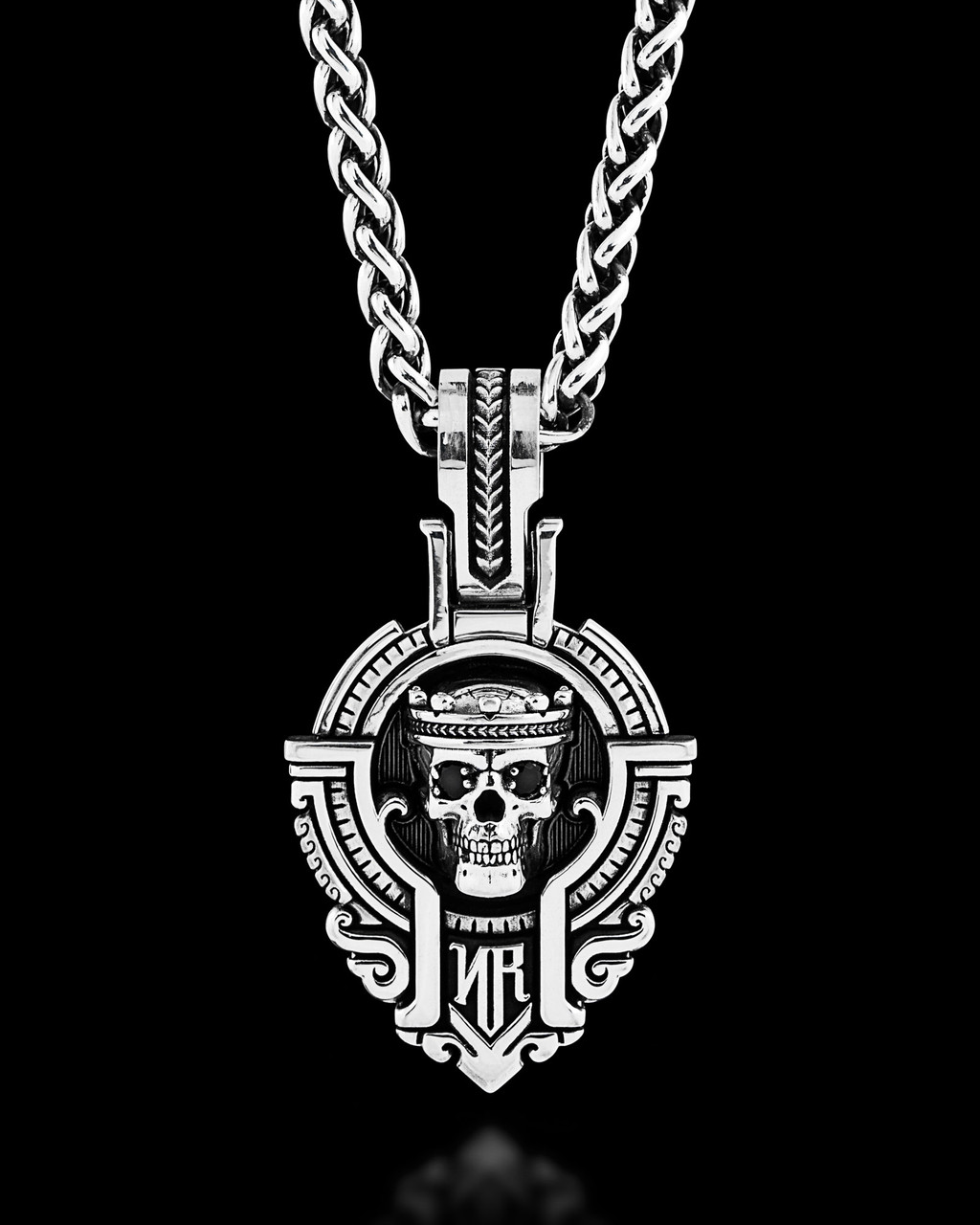 Guardian Silver Skull Pendant with Black Onyx Gemstones by NightRider Jewelry Guardian Silver Skull Pendant with Black Onyx Gemstones by NightRider Jewelry