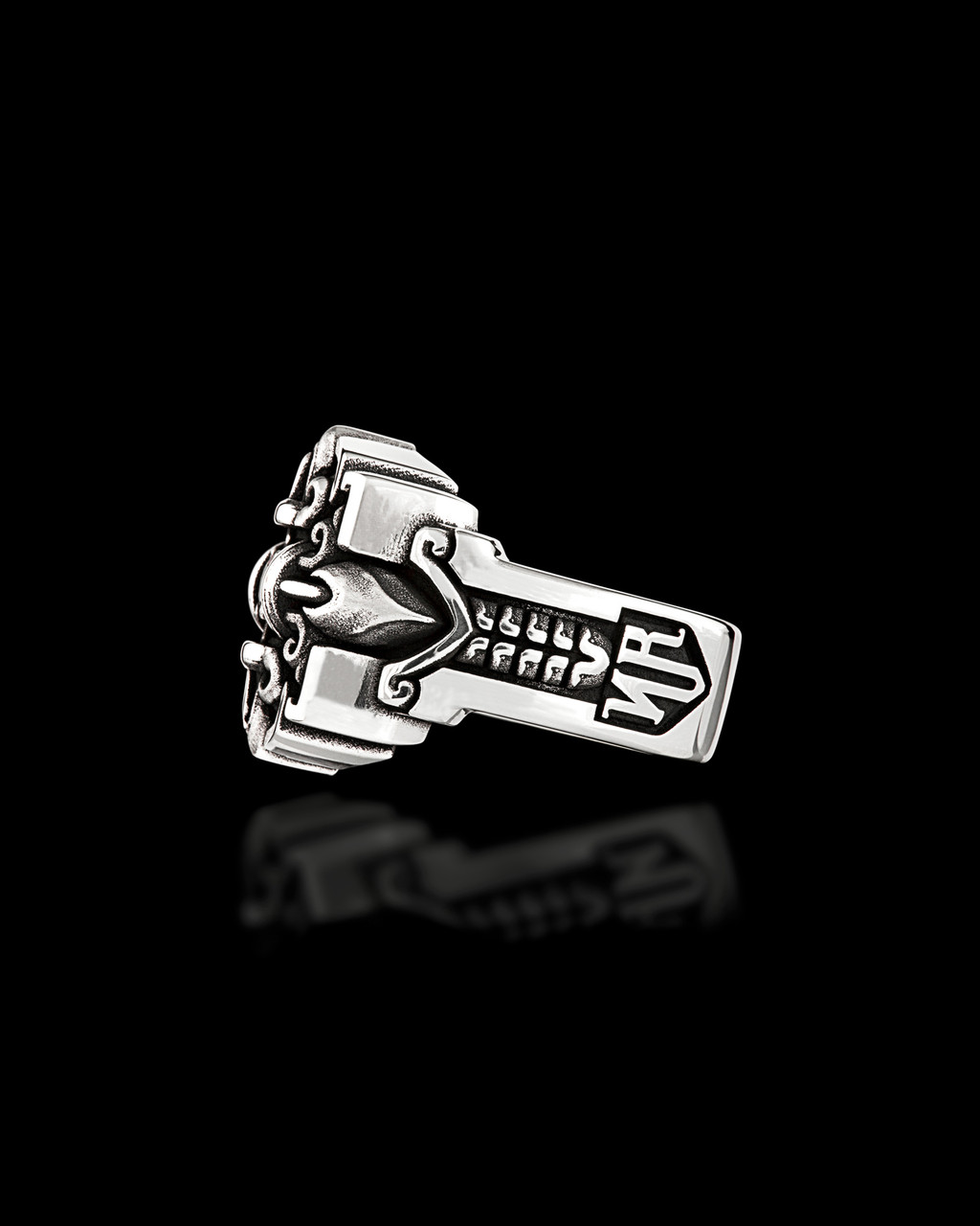 Sanctified Tapered Silver Ring with Red Garnet by NightRider Jewelry - Side View Sanctified Tapered Silver Ring with Red Garnet by NightRider Jewelry - Side View