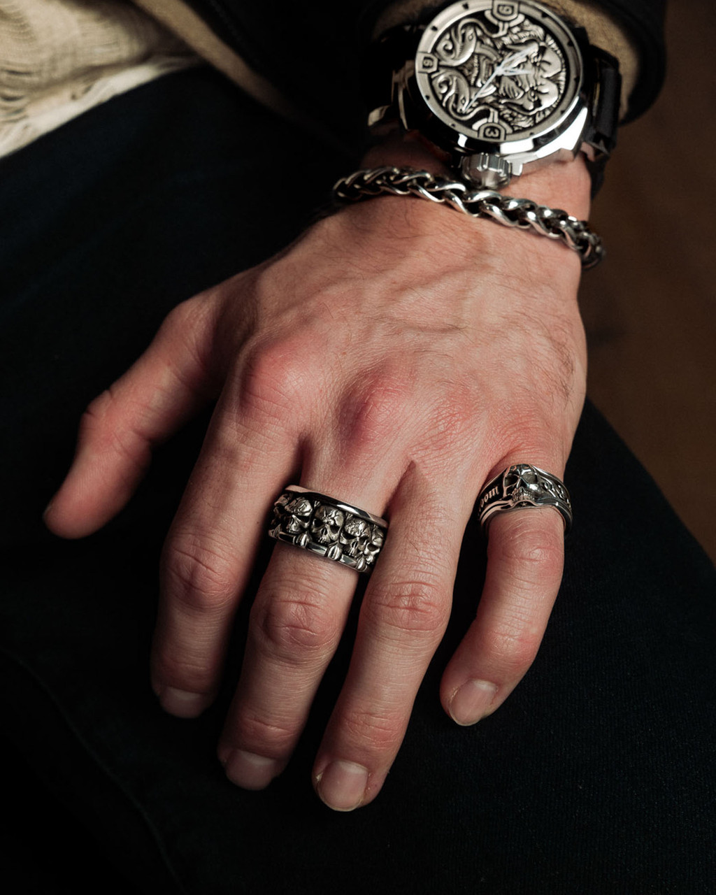 All in the Family Band | Silver Skulls Ring | NightRider Jewelry