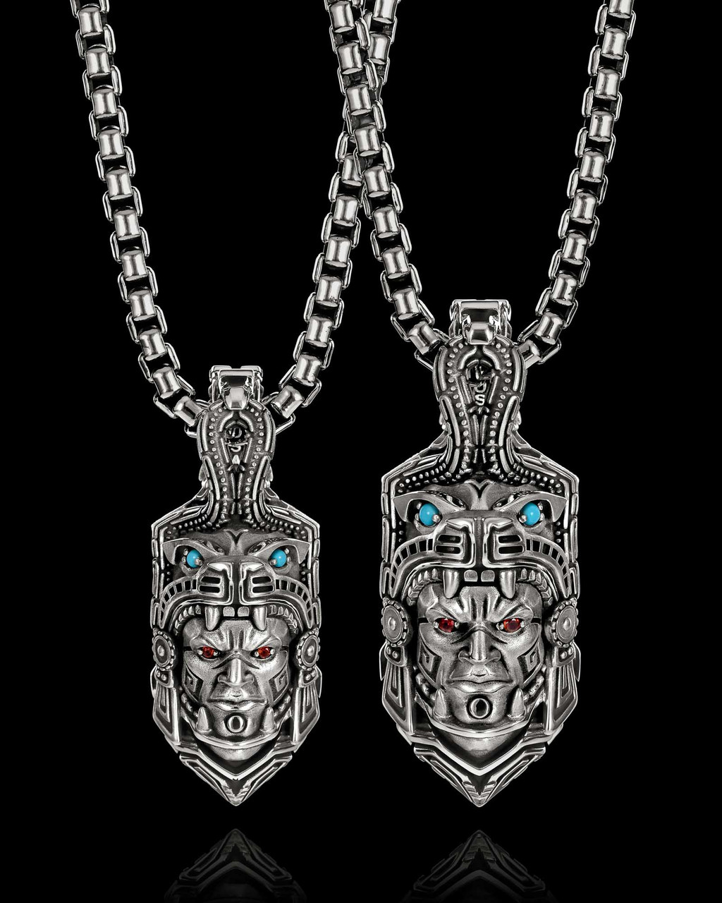 Ocelotl Aztec Jaguar Warrior Pendant in Solid Sterling Silver by NightRider Jewelry - Medium and Large Ocelotl Aztec Jaguar Warrior Pendant in Solid Sterling Silver by NightRider Jewelry - Medium and Large