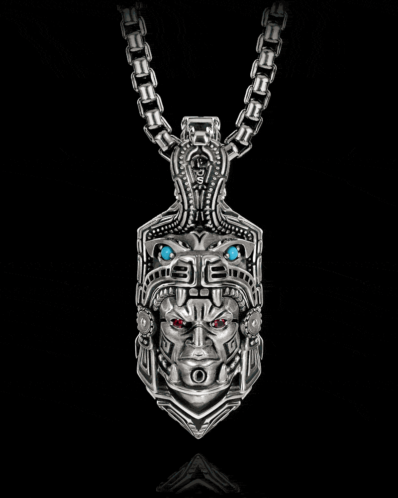 Ocelotl Aztec Jaguar Warrior Pendant in Solid Sterling Silver by NightRider Jewelry - 360 view