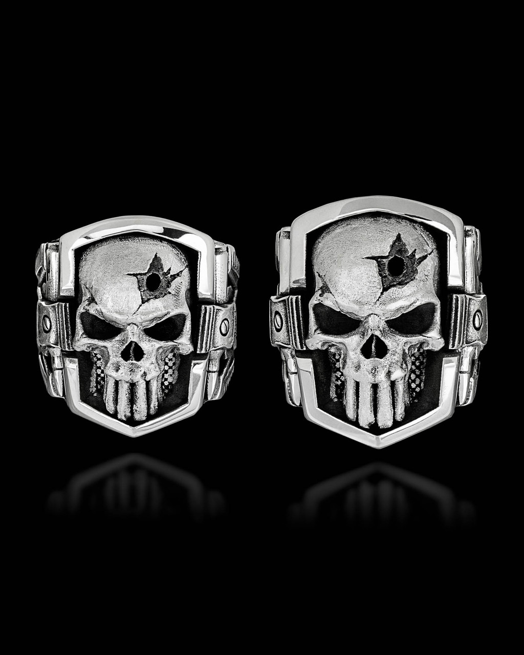 Sheepdog Skull Ring in both Medium and Large Styles by Nightrider Jewelry - Front View Sheepdog Skull Ring in both Medium and Large Styles by Nightrider Jewelry - Front View
