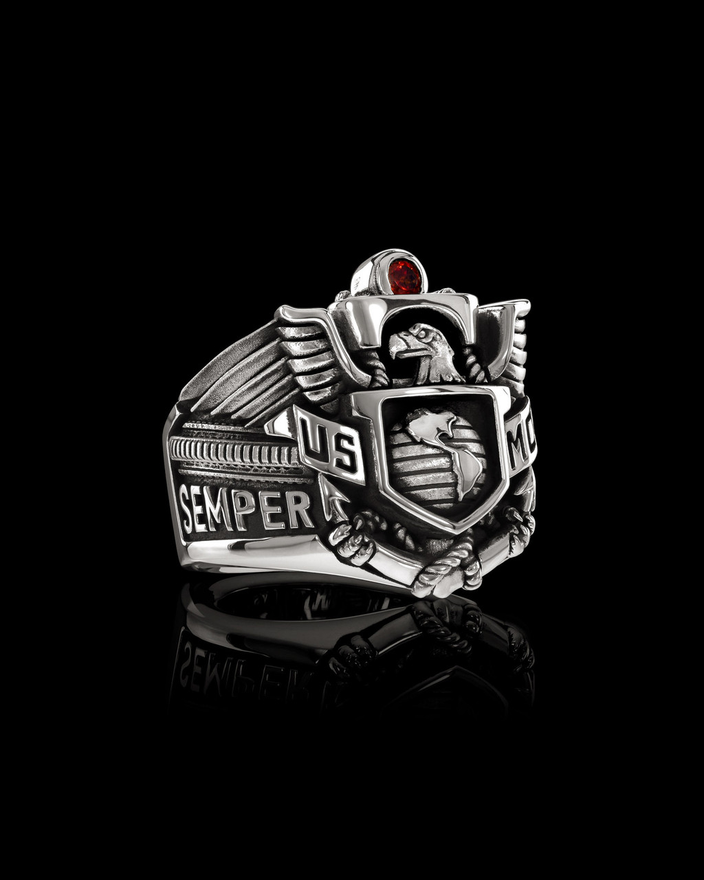 USMC Marine Corps Semper Fi Ring with American Eagle, Globe, and Anchor by NightRider Jewelry - Right USMC Marine Corps Semper Fi Ring with American Eagle, Globe, and Anchor by NightRider Jewelry - Right