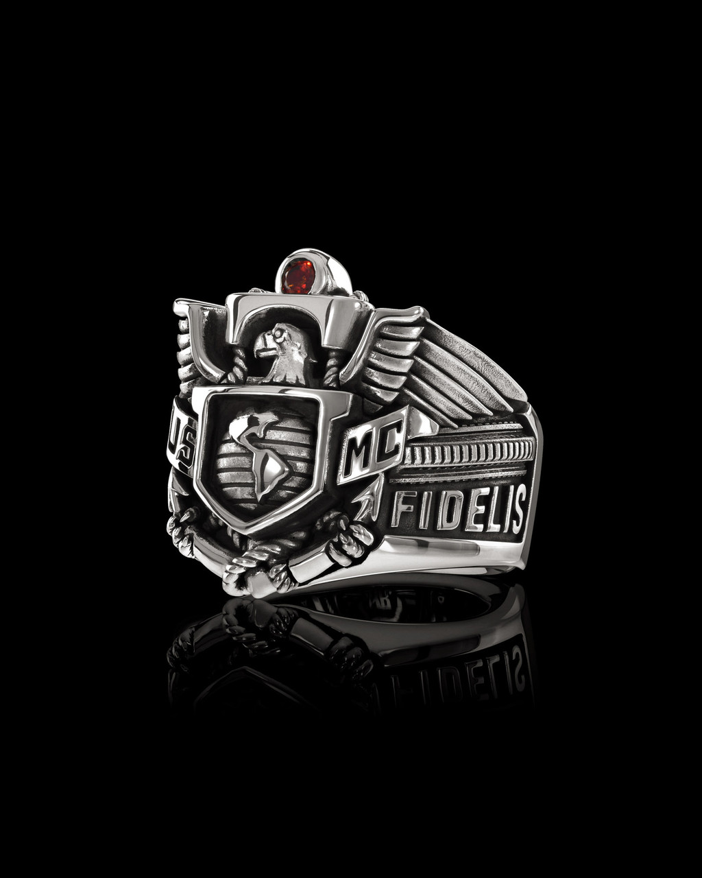USMC Marine Corps Military Ring with American Eagle, Globe, and Anchor by NightRider Jewelry - Left USMC Marine Corps Military Ring with American Eagle, Globe, and Anchor by NightRider Jewelry - Left
