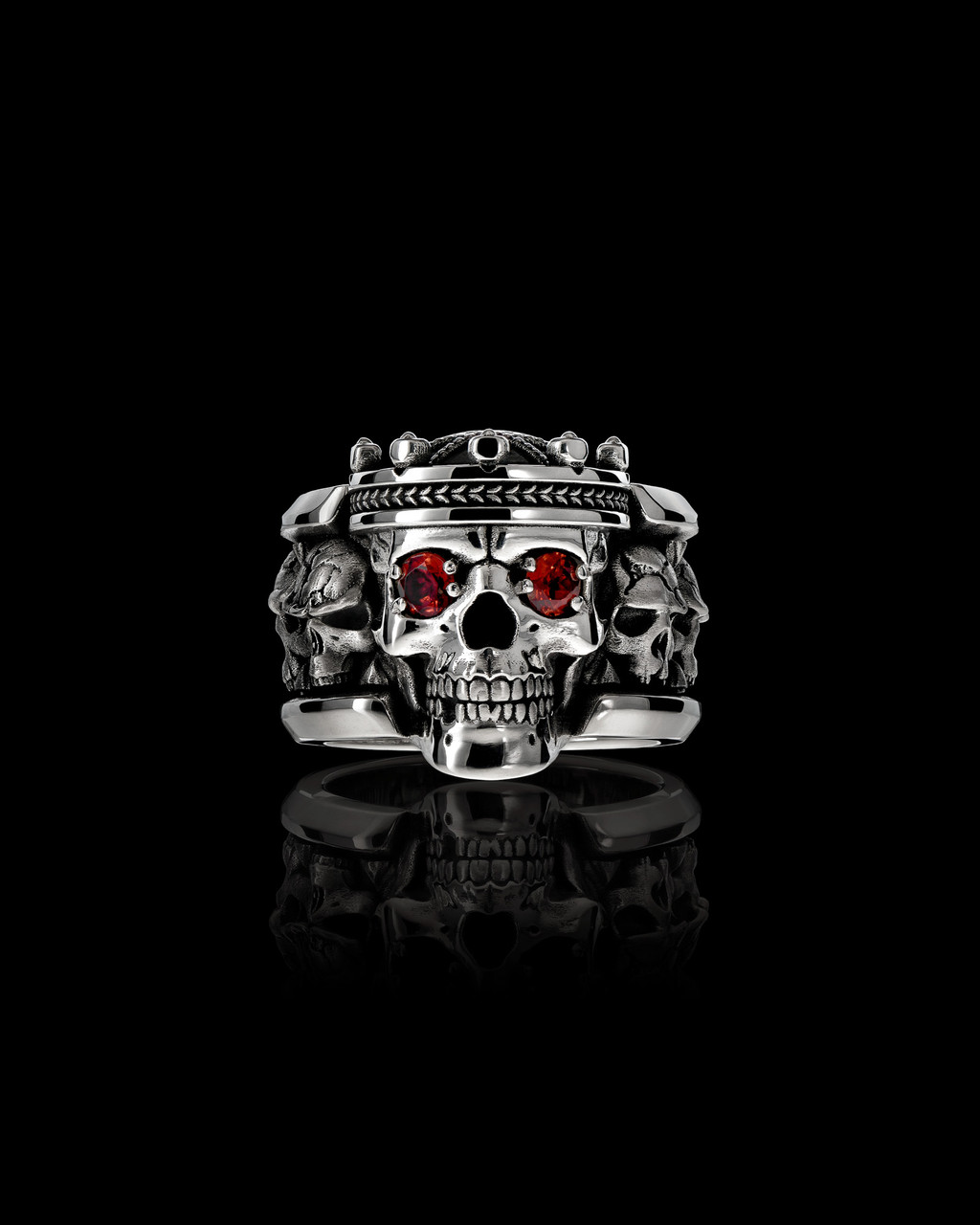 Guardian in the Family Skull Ring with Circle of Skulls Band by NightRider Jewelry - Front Guardian in the Family Skull Ring with Circle of Skulls Band by NightRider Jewelry - Front