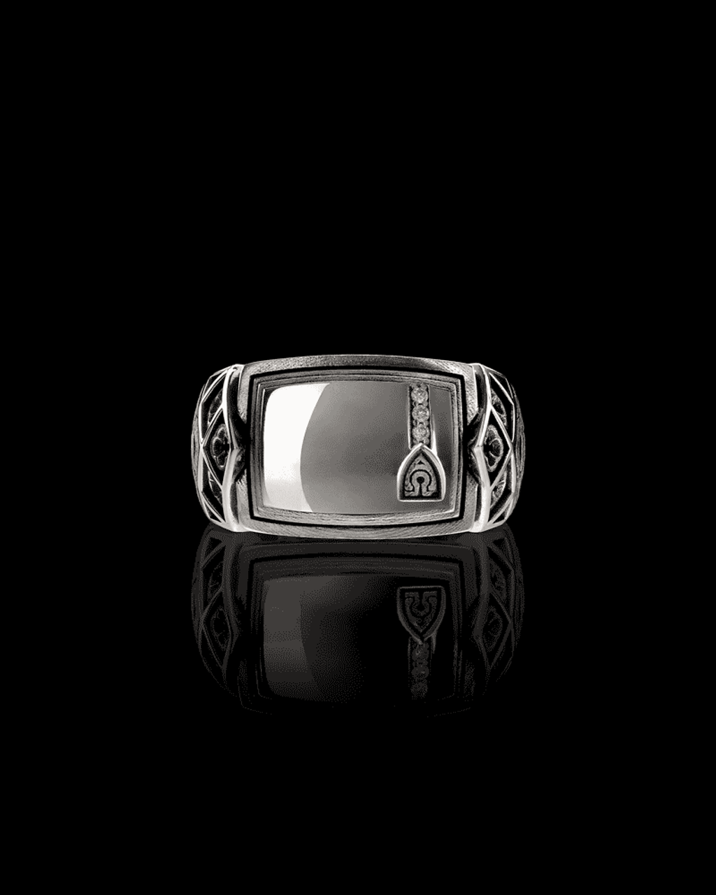 Conviction Band Solid Sterling Silver Signet Ring with Moissanite by NightRider Jewelry - 360 View