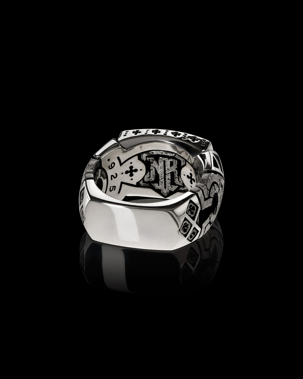 Conviction Band Solid Sterling Silver Men's Signet Ring with Moissanite by NightRider Jewelry - Undergallery