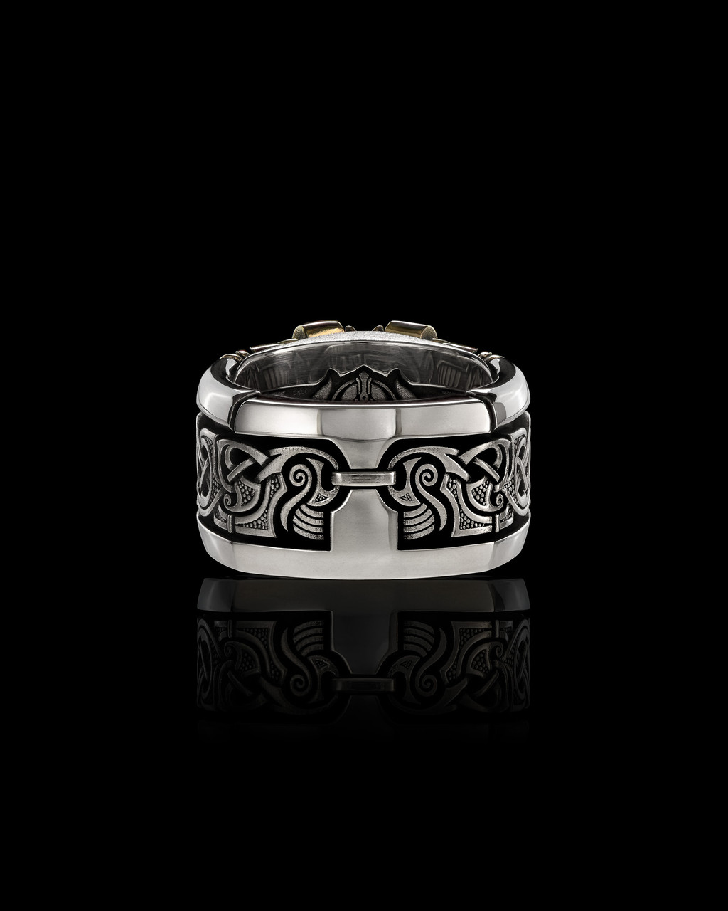 Einherjar Band Luxe Edition Two-Tone Ring in 14K Gold, Sterling Silver, and Diamonds by NightRider Jewelry - Back Einherjar Band Luxe Edition Two-Tone Ring in 14K Gold, Sterling Silver, and Diamonds by NightRider Jewelry - Back