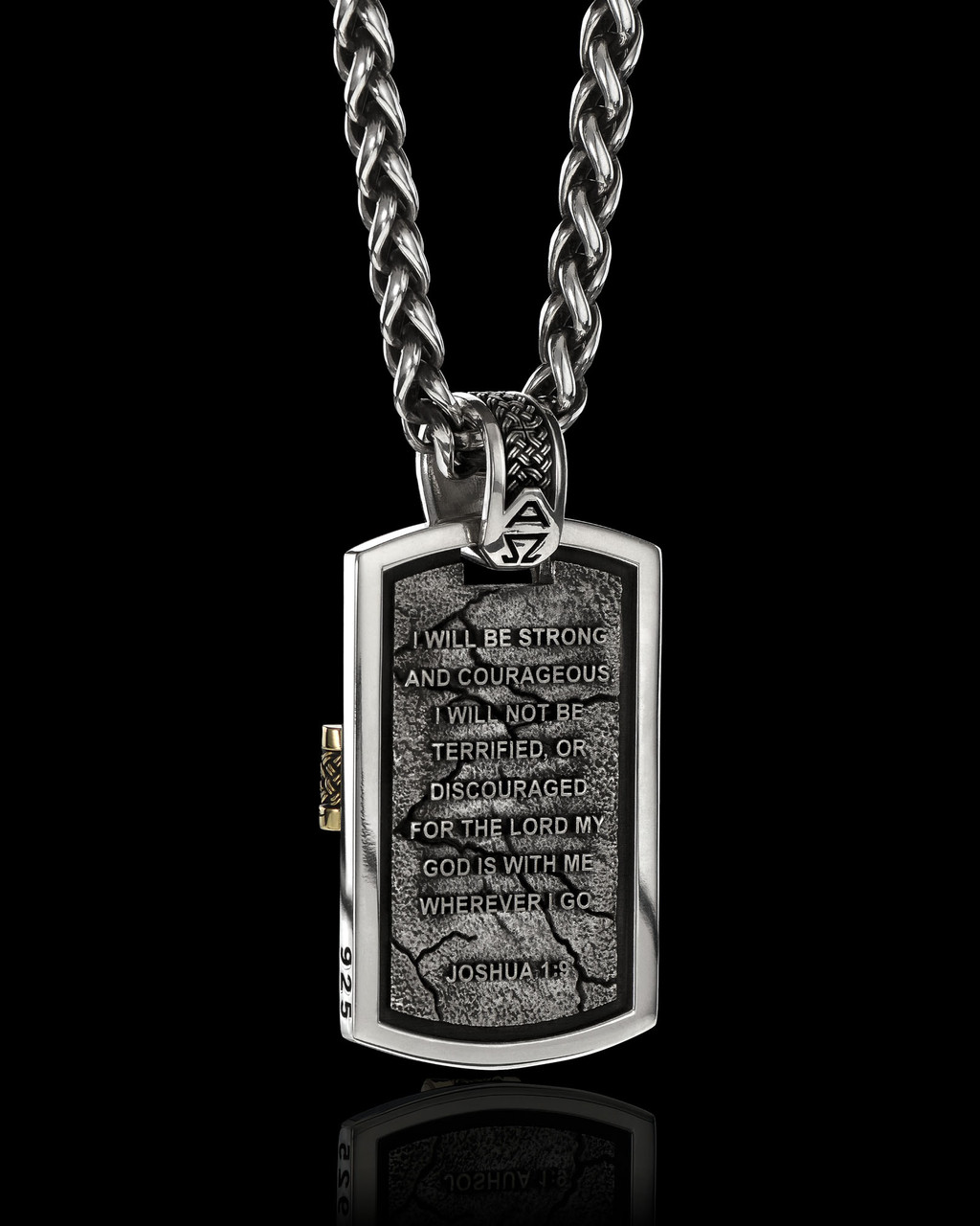Joshua 1:9 Pendant Luxe Edition Bible Quote Pendant in Solid Sterling Silver, 14K Gold, and Diamonds by NightRider Jewelry - Bible Verse Joshua 1:9 Pendant Luxe Edition Bible Quote Pendant in Solid Sterling Silver, 14K Gold, and Diamonds by NightRider Jewelry - Bible Verse