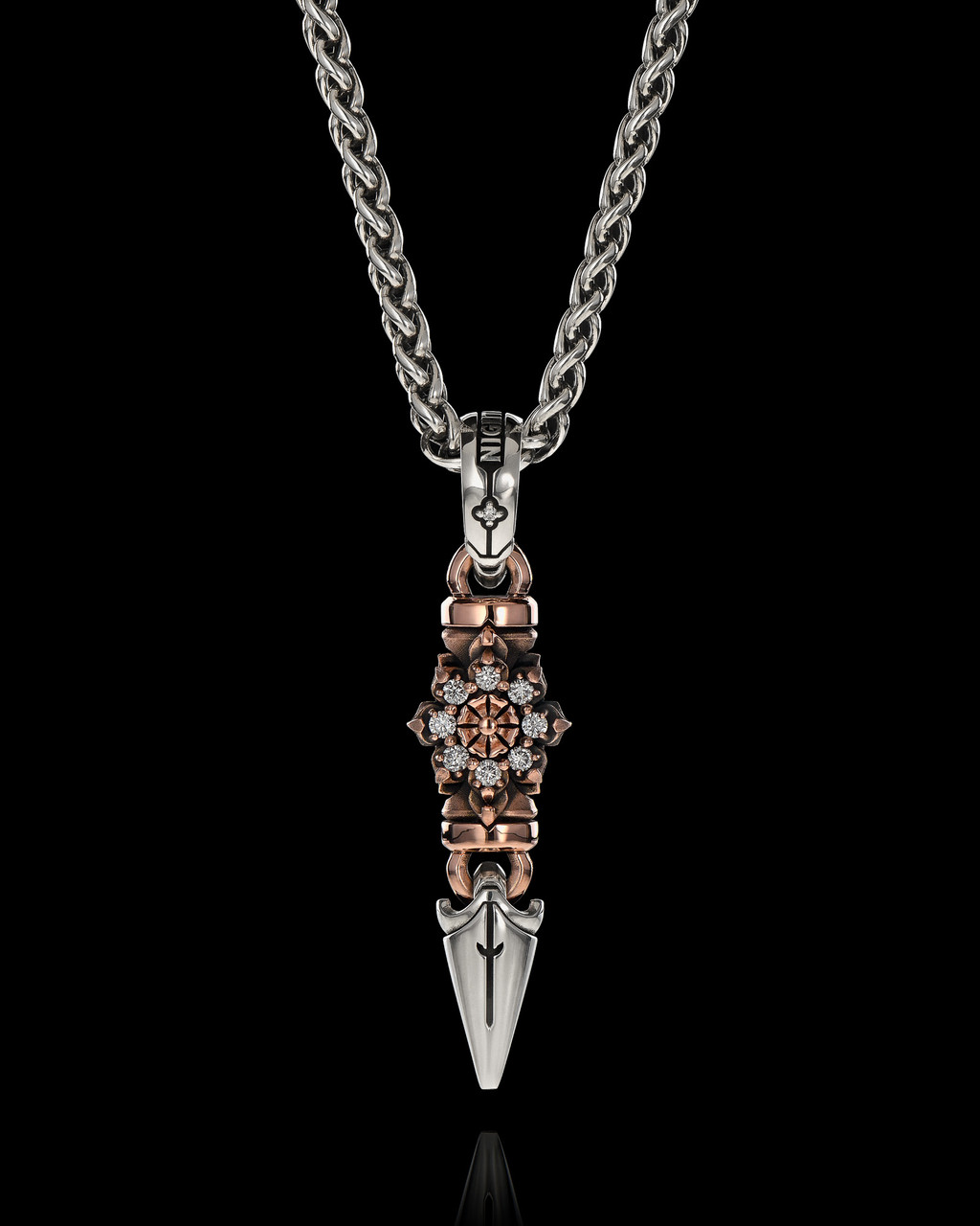 Grace Pendant Luxe Edition in Rose Gold, Solid Sterling Silver, and Moissanites by NightRider Jewelry - Front