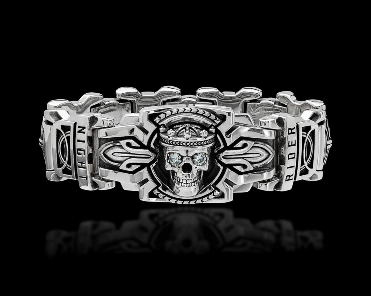 Guardian Skull Interlock Link Bracelet by NightRider Jewelry - Front View