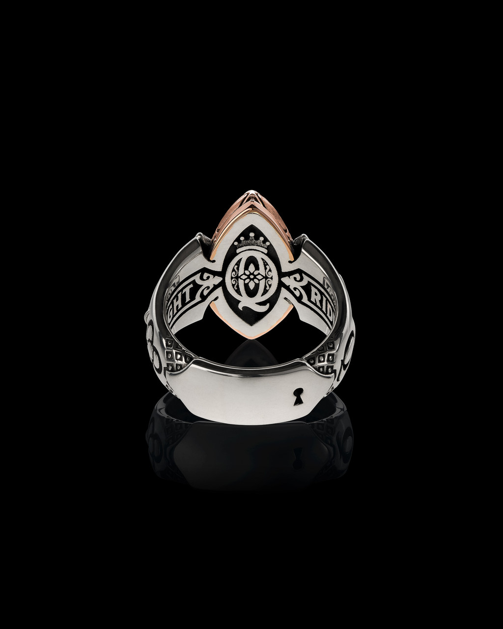 The Queens Ring, Sterling Silver and Rose Gold Ring with keyhole by NightRider Jewelry - Back View