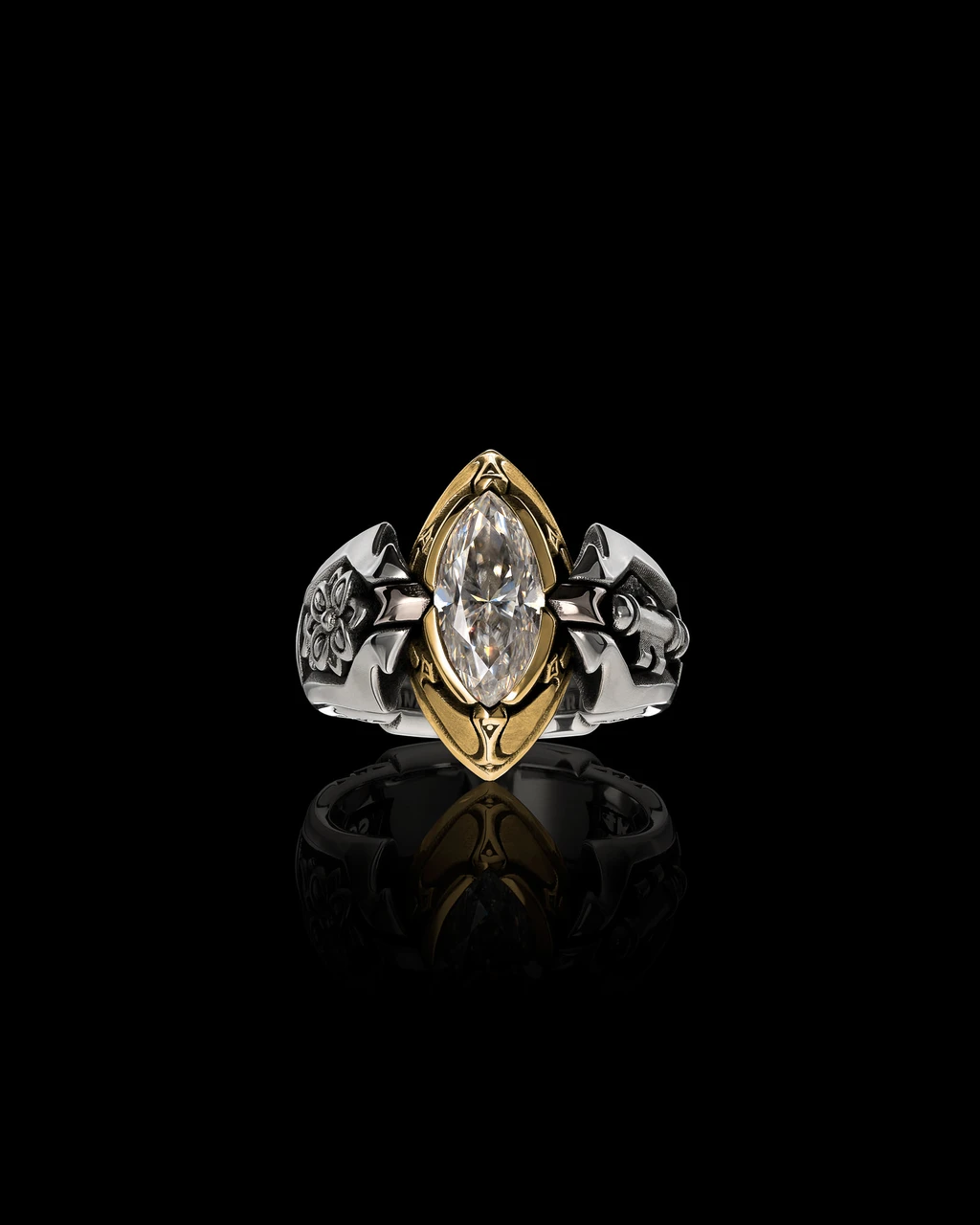 The Queens Ring, Sterling Silver and Yellow Gold with Crown by NightRider Jewelry - Front View