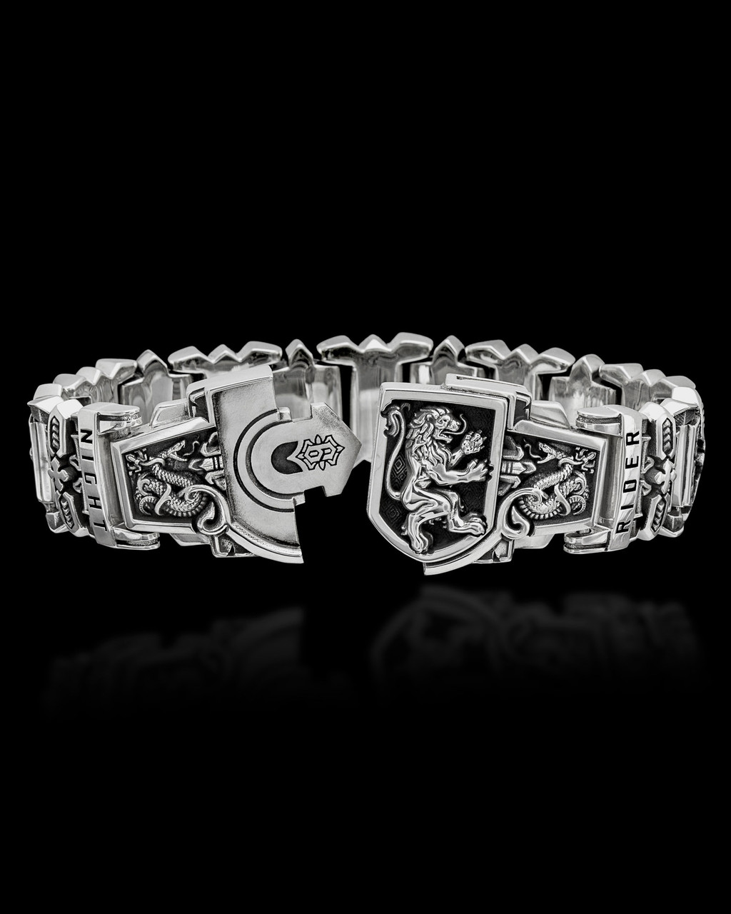 Guardian Silver Lion Interlock Link Bracelet by NightRider Jewelry - Open View Guardian Silver Lion Interlock Link Bracelet by NightRider Jewelry - Open View