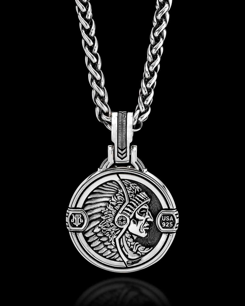 Chief Indian Head Timeless Medallion by NightRider Jewelry - Front View Chief Indian Head Timeless Medallion by NightRider Jewelry - Front View