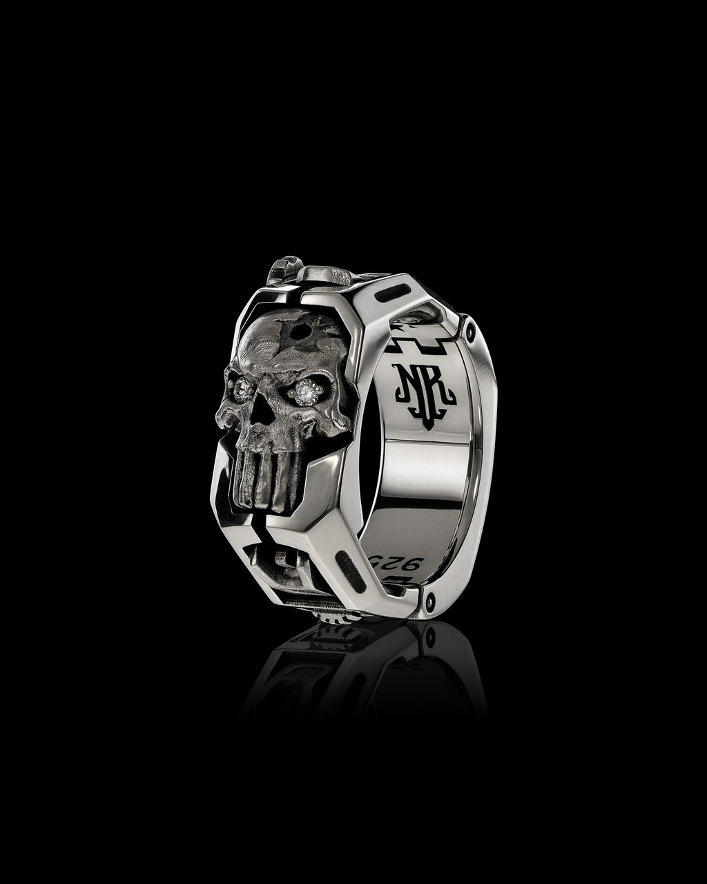 Sheepdog Stealth Biker Skull Ring with Stones in the Eyes by NightRider Jewelry Sheepdog Stealth Biker Skull Ring with Stones in the Eyes by NightRider Jewelry