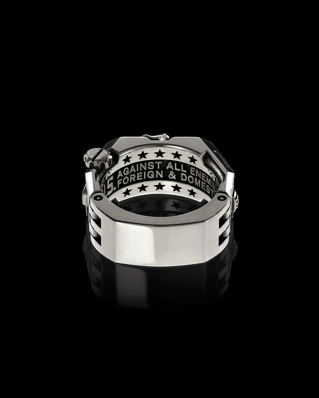 Sheepdog Stealth Silver Skull Ring by Nightrider Jewelry - Back View Sheepdog Stealth Silver Skull Ring by Nightrider Jewelry - Back View