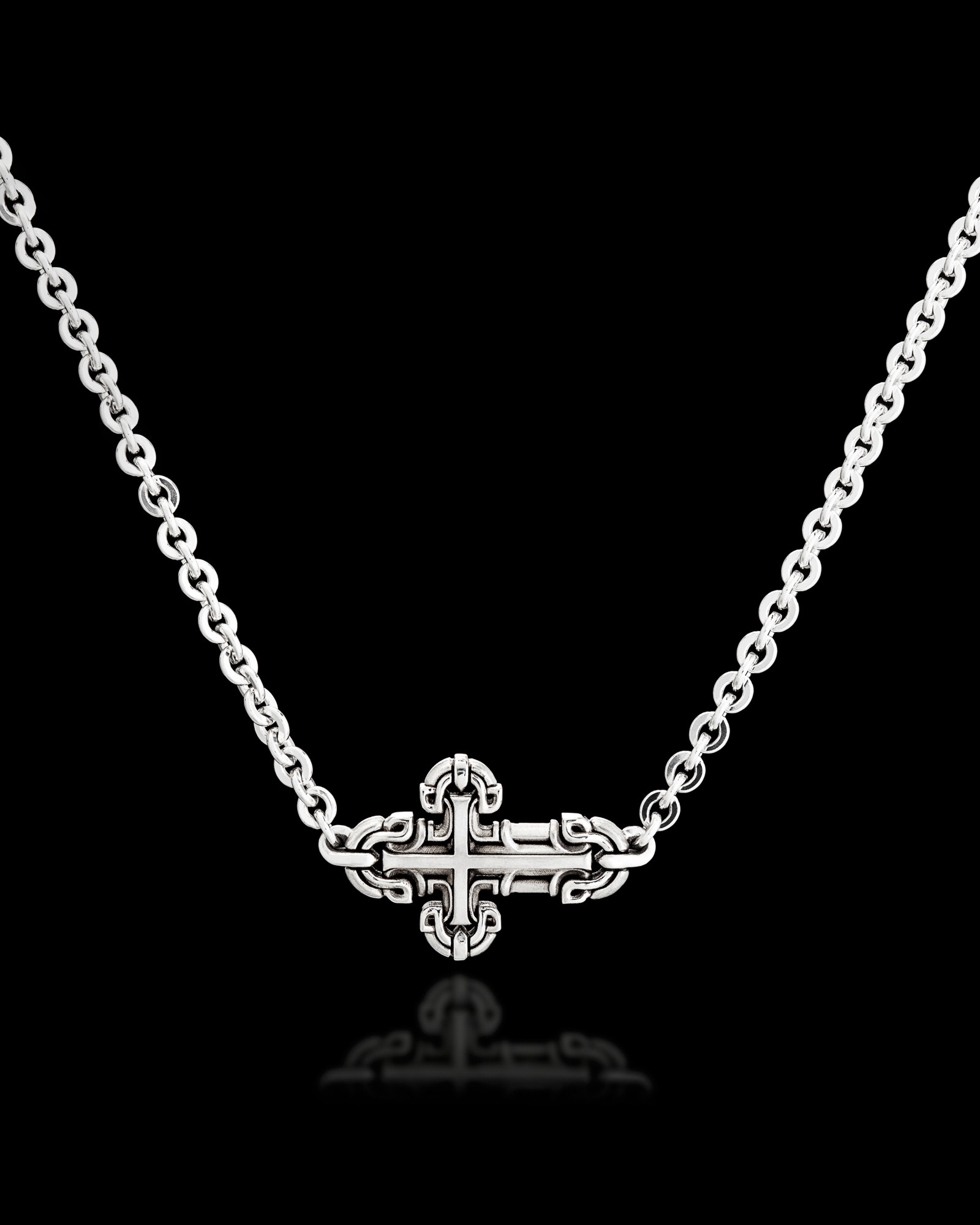 ★HARANG★ Silver Cross Necklace Ari Chain | Sterling Silver Necklace with Sideways Cross