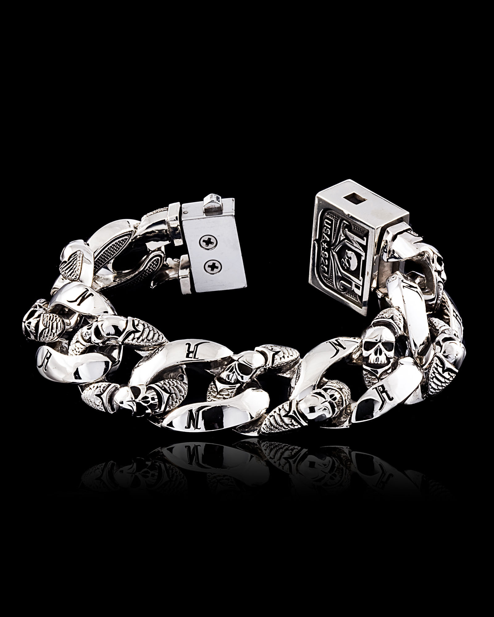 Poison Bracelet - Big Link Sterling Silver Skull Bracelet