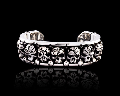 All in the Family Cuff  Skull Bracelet by NightRider Jewelry - Front View