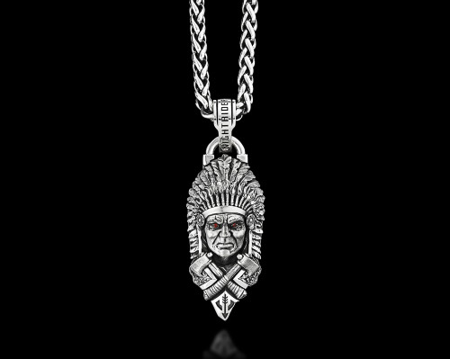 Chief Silver Pendant by NightRider Jewelry - Front View