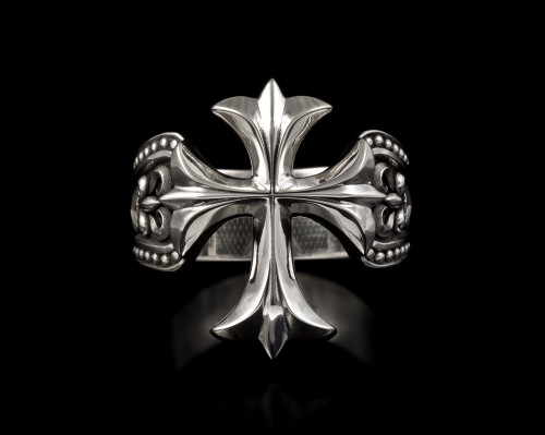 Renaissance Silver Cross Ring by NightRider Jewelry - Front View