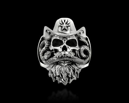 1912 Ring Silver Skull Ring by NightRider Jewelry - Front View