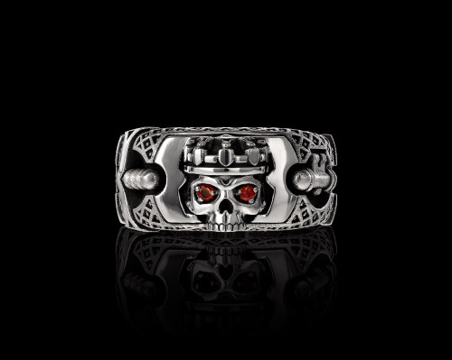 The Kings Ring, Sterling Silver with Skull Ring with Crown by NightRider Jewelry - Front View
