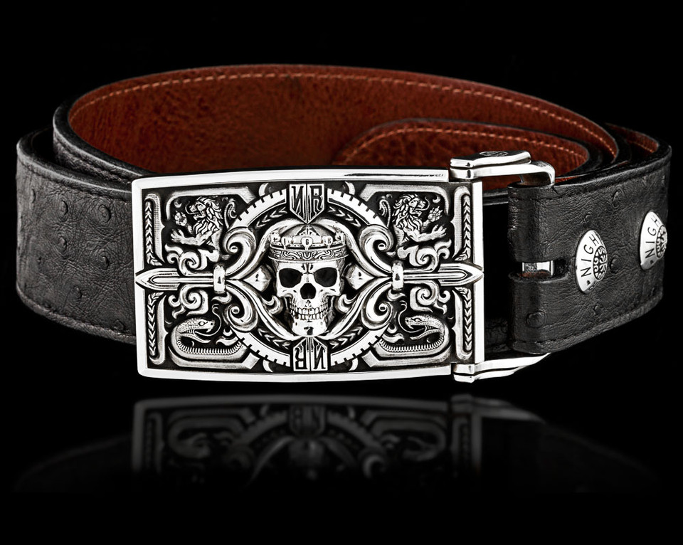 Guardian Skull Belt Buckle in Solid Sterling Silver