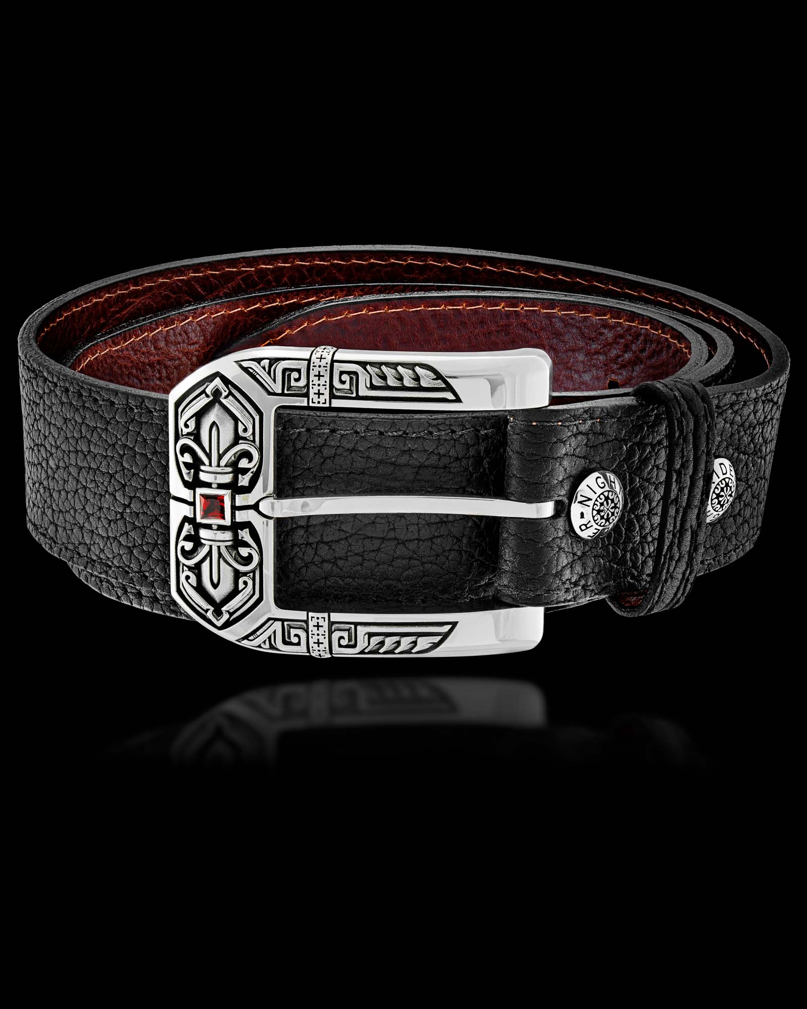 Creations Sibylle For Something French Red Embossed Belt Silver Buckle 30 Inches Moment of Passion main image 2