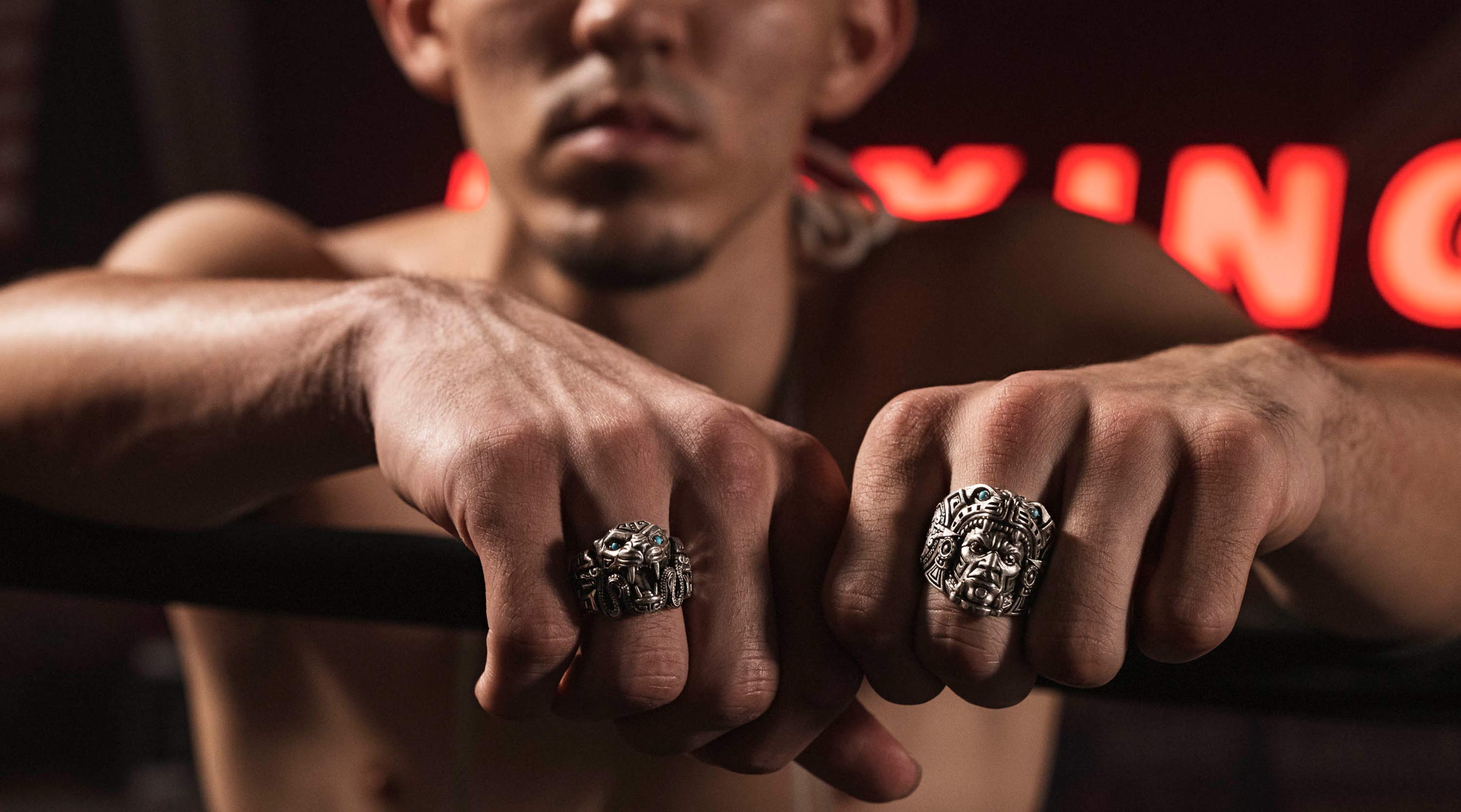 Aztec Jaguar Warrior Skull Ring