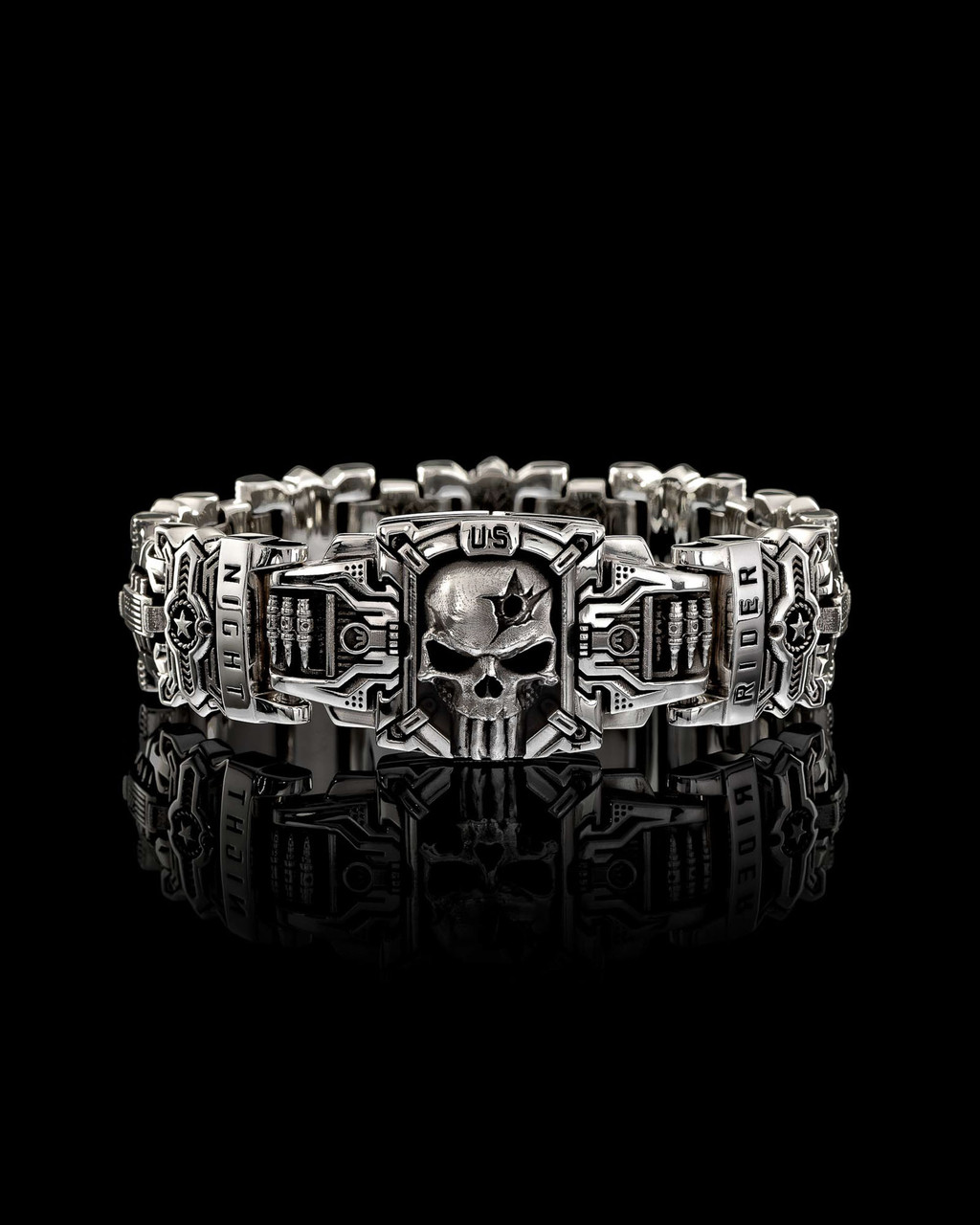 Sheepdog Interlock Link Bracelet | Big Silver Skull Bracelet