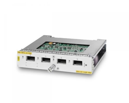 Cisco A9K-MPA-4X10GE Module 4-port 10-Gigabit Port Adapter
Cisco A9K-MPA-4X10GE Module 4-port 10-Gigabit Port Adapter Series modular line cards provide customers with a flexible solution supporting multiple combinations of Ethernet ports, all in a single slot of the Cisco ASR 9000 Series Aggregation Services Routers. Modular line cards support a wide range of interfaces and densities offering the benefits of network scalability with lower initial costs and ease of upgrades. The Cisco ASR 9000 modular line cards and modular port adapter portfolio continues the Cisco focus on investment protection along with consistent feature support, broad interface availability, and the latest technology.

Using the modular line cards, the Cisco ASR 9000 Series can support customer applications including video-on-demand, Internet Protocol Television (IPTV), point-to-point video, Internet video, and cloud-based computing. These line cards can also be used to deliver economical, scalable, highly available, line-rate Ethernet and IP/Multiprotocol Label Switching (IP/MPLS) edge services. The Cisco ASR 9000 Series line cards and routers are designed to provide the fundamental infrastructure for scalable Carrier Ethernet and IP/MPLS networks, supporting profitable business, residential, and mobile services.

The Cisco ASR 9000 Series modular line cards are fully compatible with the Cisco ASR 9922, 9010, and 9006 systems, route switch processors (RSPs), and line cards. No hardware upgrade to the chassis or cooling system is required. Total bandwidth is dependent on the number and type of RSPs installed.

The new line cards deliver the ability to mix and match modular port adapters so that customers can customize each slot in the Cisco ASR 9000 to their specific port demands. As an example, a 4-port 10-Gigabit Ethernet modular port adapter can be matched with a 20-port 1-Gigabit Ethernet modular port adapter, all in a single slot.

Customer Support

We commit to providing excellence in customer service. We are available 24/7, highly responsive, transparent and offer product, transaction and logistics support.
Our philosophy is to be a part of the solution for our clients, so please contact us with any questions or concerns. Check our feedback rating to see what others thought about their experience with us. We look forward to offering you a Five Star member service.