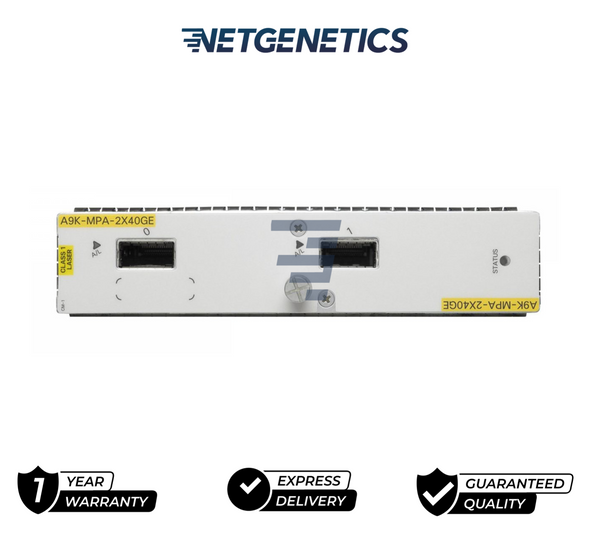 Enhance your network capabilities with the Cisco A9K-MPA-2X40GE ASR 9000 Modular Port Adapter, featuring 2x 40GB QSFP+ ports. Optimize performance and scalability for your ASR 9000 series routers. Explore NetGenetics for reliable Cisco networking solutions