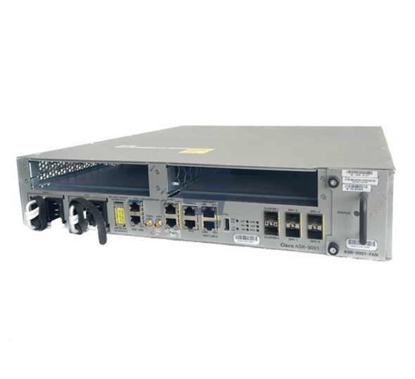 Part of the Cisco ASR 9000 Series, the Cisco ASR 9001 Router is a compact high-capacity Provider Edge (PE) router that delivers 120 Gbps of nonblocking, full-duplex fabric capacity in a Two-Rack-Unit (2RU) form factor. Based on the same Cisco IOS XR software image as the other routers in the Cisco ASR 9000 Series, the Cisco ASR 9001 Router delivers the features and services found on the ASR 9000 Series platforms, allowing customers to standardize on the same Cisco IOS XR image. The Cisco ASR 9001 Router has an Integrated Route Switch Processor (RSP) and two modular bays that support 1 GE, 10 GE, and 40 GE Modular Port Adapters (MPAs). The base chassis has four integrated 10 GE Enhanced Small Form-Factor Pluggable (SFP+) ports, a GPS input for stratum-1 clocking, Building Integrated Timing Supply (BITS) ports, and management ports.
