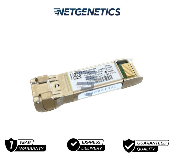 Cisco SFP-10G-SR 10GBASE SFP+ Transceiver Module for MMF V03 – Designed to work with most Cisco networking equipment, the Cisco SFP-10G-SR-SFP+ Transceiver Module is ideal for large data centers and enterprise networks. It offers 10-gigabit Ethernet connectivity options for extra high-speed network applications in server rooms. Stainless steel material provides this Cisco SFP-10G-SR- small form-factor pluggable (SFP)+ transceiver module with corrosion-resistance for long-term durability.

The Cisco 10G multimode SFP+ transceiver is a hot-swappable, input/output device that allows easy replacement and addition to the network without having to shut down or reboot the entire system. A small form factor and compact size allow this device to fit easily into complex networks. Low power consumption makes it an energy-efficient choice. Since this plug-in module works with 10G switches, routers, servers and various transmission devices, it has wide applications in enterprise networks. It’s compliant with various protocols and safety standards such as The Institute of Electrical and Electronics Engineers (IEEE) 802.3ae and Common Public Radio Interface (CPRI), ensuring reliable deployment of 10 Gigabit Ethernet services in diverse network settings.