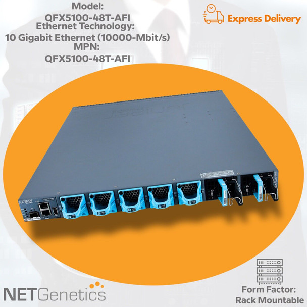 The QFX5100-48T-AFO is a model of Juniper Networks QFX5100 Series Ethernet switch. Here's a breakdown of its name and some key details about it:

QFX5100: This is the series name, which indicates that it belongs to Juniper Networks' QFX5100 Series of switches. The QFX5100 Series is designed for data center and enterprise deployments, offering high-performance, low-latency Ethernet switching.

48T: This part of the name indicates the number and type of ports on the switch. In this case, "48T" stands for 48 10/100/1000BASE-T ports. These are typically Gigabit Ethernet copper ports, commonly used for connecting servers, switches, and other network devices.

AFO: This suffix might refer to a specific configuration or version of the QFX5100-48T switch, but I don't have specific information about it in my database. Typically, such suffixes can indicate variations in features, software, or hardware components.

Juniper Networks' QFX5100 Series switches are known for their robust feature set, including support for virtualization technologies, automation capabilities, and high availability features. They are often used in data center environments to provide networking infrastructure that can handle the demands of modern applications and services. However, for specific details about the "AFO" variant of the QFX5100-48T switch, you would need to consult Juniper Networks' official documentation or contact their sales or support team for the most up-to-date information.