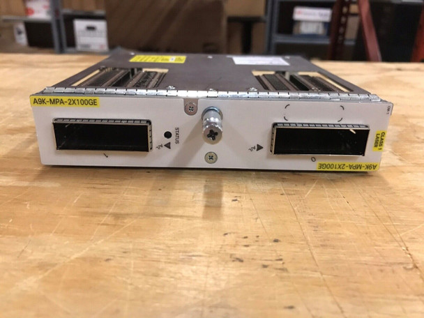 Cisco A9K-MPA-2X100GE V04 Module 2-port 100-Gigabit Port Adapter ASR 9000/9900 he Cisco ASR 9000 Series modular line cards are fully compatible with the Cisco ASR 9922, 9010, and 9006 systems, route switch processors (RSPs), and line cards. No hardware upgrade to the chassis or cooling system is required. Total bandwidth is dependent on the number and type of RSPs installed.

The new line cards deliver the ability to mix and match modular port adapters so that customers can customize each slot in the Cisco ASR 9000 to their specific port demands. As an example, a 4-port 10-Gigabit Ethernet modular port adapter can be matched with a 20-port 1-Gigabit Ethernet modular port adapter, all in a single slot.

Each Cisco ASR 9000 Series modular line card provides simultaneous support for both Layer 2 and Layer 3 services and features, helping operators to qualify and stock a single line card that can be deployed in any combination of Layer 2 and Layer 3 applications. These capabilities help to reduce capital expenditures (CapEx) and operating expenses (OpEx), as well as reduce the time required to develop and deploy new services. The Cisco modular line cards set a new standard for service density, allowing operators to offer predictable, managed transport services while optimizing the use of network assets.

The line cards, with their synchronization circuitry and dedicated backplane timing traces for accessing the RSP’s Stratum-3 subsystem, provide standards-based line-interface functions for delivering and deriving transport-class network timing, allowing support of network-synchronized services and applications such as mobile backhaul and time-division multiplexing (TDM) migration. Coupled with the Cisco RSP-440 route switch processor, the line cards can also be used for applications requiring IEEE 1588v2 synchronization services. Recognizing that real-time media dominate next-generation services, Cisco has integrated media-monitoring technology into the Cisco Modular line cards. This multimedia technology allows real-time monitoring and statistics collection of real-time video and voice flows, facilitating proactive maintenance and management of today’s interactive services.