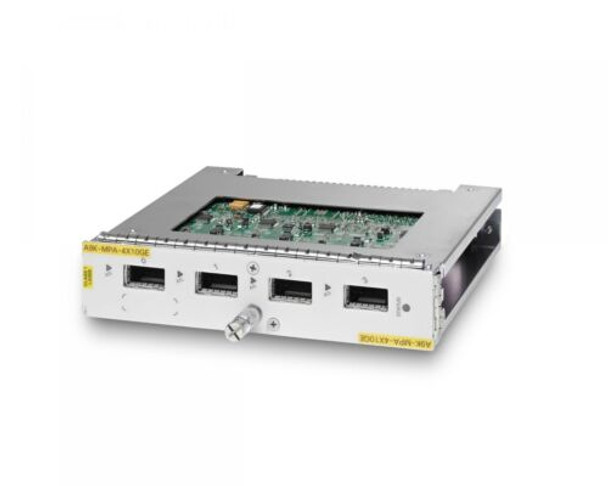 Cisco A9K-MPA-4X10GE Module 4-port 10-Gigabit Port Adapter
Cisco A9K-MPA-4X10GE Module 4-port 10-Gigabit Port Adapter Series modular line cards provide customers with a flexible solution supporting multiple combinations of Ethernet ports, all in a single slot of the Cisco ASR 9000 Series Aggregation Services Routers. Modular line cards support a wide range of interfaces and densities offering the benefits of network scalability with lower initial costs and ease of upgrades. The Cisco ASR 9000 modular line cards and modular port adapter portfolio continues the Cisco focus on investment protection along with consistent feature support, broad interface availability, and the latest technology.

Using the modular line cards, the Cisco ASR 9000 Series can support customer applications including video-on-demand, Internet Protocol Television (IPTV), point-to-point video, Internet video, and cloud-based computing. These line cards can also be used to deliver economical, scalable, highly available, line-rate Ethernet and IP/Multiprotocol Label Switching (IP/MPLS) edge services. The Cisco ASR 9000 Series line cards and routers are designed to provide the fundamental infrastructure for scalable Carrier Ethernet and IP/MPLS networks, supporting profitable business, residential, and mobile services.

The Cisco ASR 9000 Series modular line cards are fully compatible with the Cisco ASR 9922, 9010, and 9006 systems, route switch processors (RSPs), and line cards. No hardware upgrade to the chassis or cooling system is required. Total bandwidth is dependent on the number and type of RSPs installed.

The new line cards deliver the ability to mix and match modular port adapters so that customers can customize each slot in the Cisco ASR 9000 to their specific port demands. As an example, a 4-port 10-Gigabit Ethernet modular port adapter can be matched with a 20-port 1-Gigabit Ethernet modular port adapter, all in a single slot.

Customer Support

We commit to providing excellence in customer service. We are available 24/7, highly responsive, transparent and offer product, transaction and logistics support.
Our philosophy is to be a part of the solution for our clients, so please contact us with any questions or concerns. Check our feedback rating to see what others thought about their experience with us. We look forward to offering you a Five Star member service.