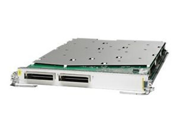 Remove bandwidth bottlenecks from increased video-on-demand (VoD), IPTV, point-to-point video, Internet video, and cloud services traffic with the Cisco ASR 9000 Series 2-Port 100 Gigabit Ethernet Line Cards. These powerful line cards deliver an industry-leading two 100 Gigabit Ethernet ports to any slot of a Cisco ASR 9000 Series Aggregation Services Router. Large 10 Gigabit Ethernet link aggregation bundles can now be replaced by a single 100 Gigabit Ethernet port to simplify network designs. These line cards deliver economical, scalable, highly available, line-rate Ethernet and IP/Multiprotocol Label Switching (MPLS) edge services.