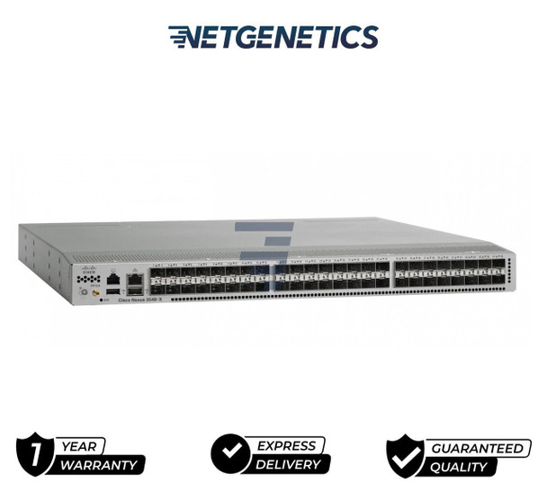 The Cisco Nexus 3548P-10GX (N3K-C3548P-10GX) is 1 rack unit (RU) switch with 48 fixed 1- and 10-Gigabit Ethernet small form-factor pluggable (SFP ) ports, 1 fixed 10/100/1000 management port, 1 console port, and 2 USB ports. This switch supports both port-side exhaust and port-side intake airflow schemes. It requires one AC or DC power supply for operations, but it can have a second power supply for redundancy.