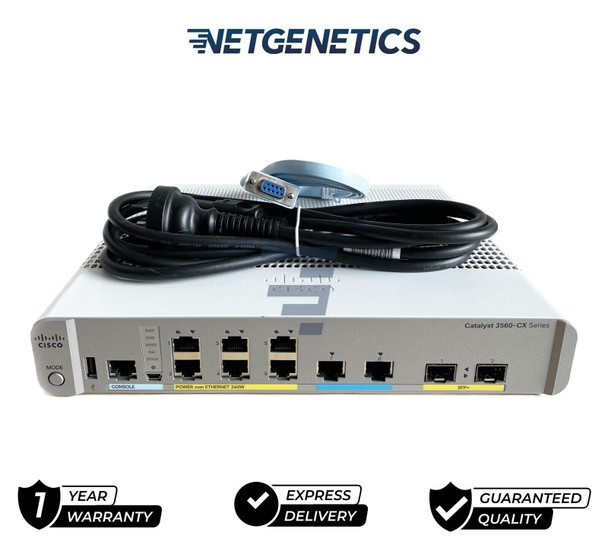 Cisco WS-C3560CX-8XPD-S is the Cisco Catalyst 3560-CX switch with 2 x mGig, 6 x 1G PoE, and IP Base. The Cisco Catalyst Compact Switches easily expand your Ethernet and Multigigabit Ethernet infrastructure outside the wiring closet to enable new workspaces, extend wireless LANs, and connect PoE devices. These fanless, small form-factor switches are ideal for space-constrained deployments where multiple cable runs would be challenging. With speeds that reach 10Gbps, the Cisco Catalyst 3560CX Multigigabit Ethernet Switches support current and next-generation wireless speeds and standards (including 802.11ac Wave 2) on existing cabling infrastructure.