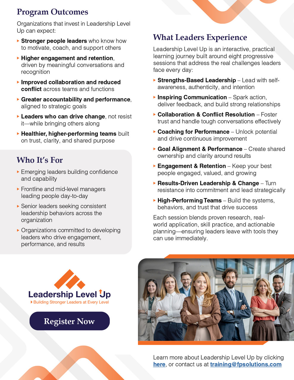 Leadership Level Up info back page