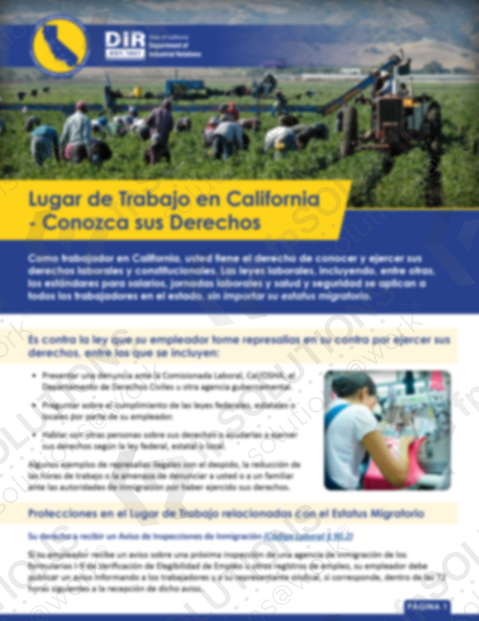 California Workplace - Know Your Rights - Spanish Sample 1