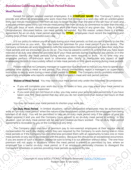 Meal and Rest Period Policies (California) Sample 1
