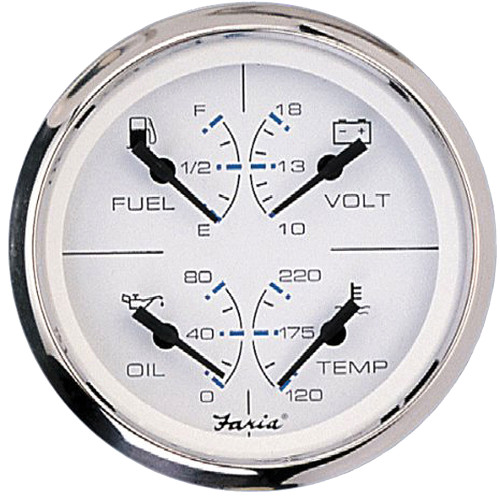 Faria Chesapeake SS White 4" Multifunction 4-in-1 Combination Gauge w\/Fuel, Oil, Water  Volts [33851]